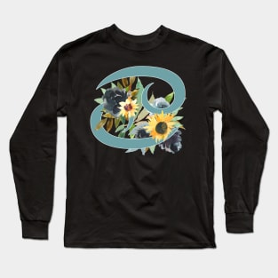 Cancer Horoscope Zodiac Blue Sunflower Design Long Sleeve T-Shirt